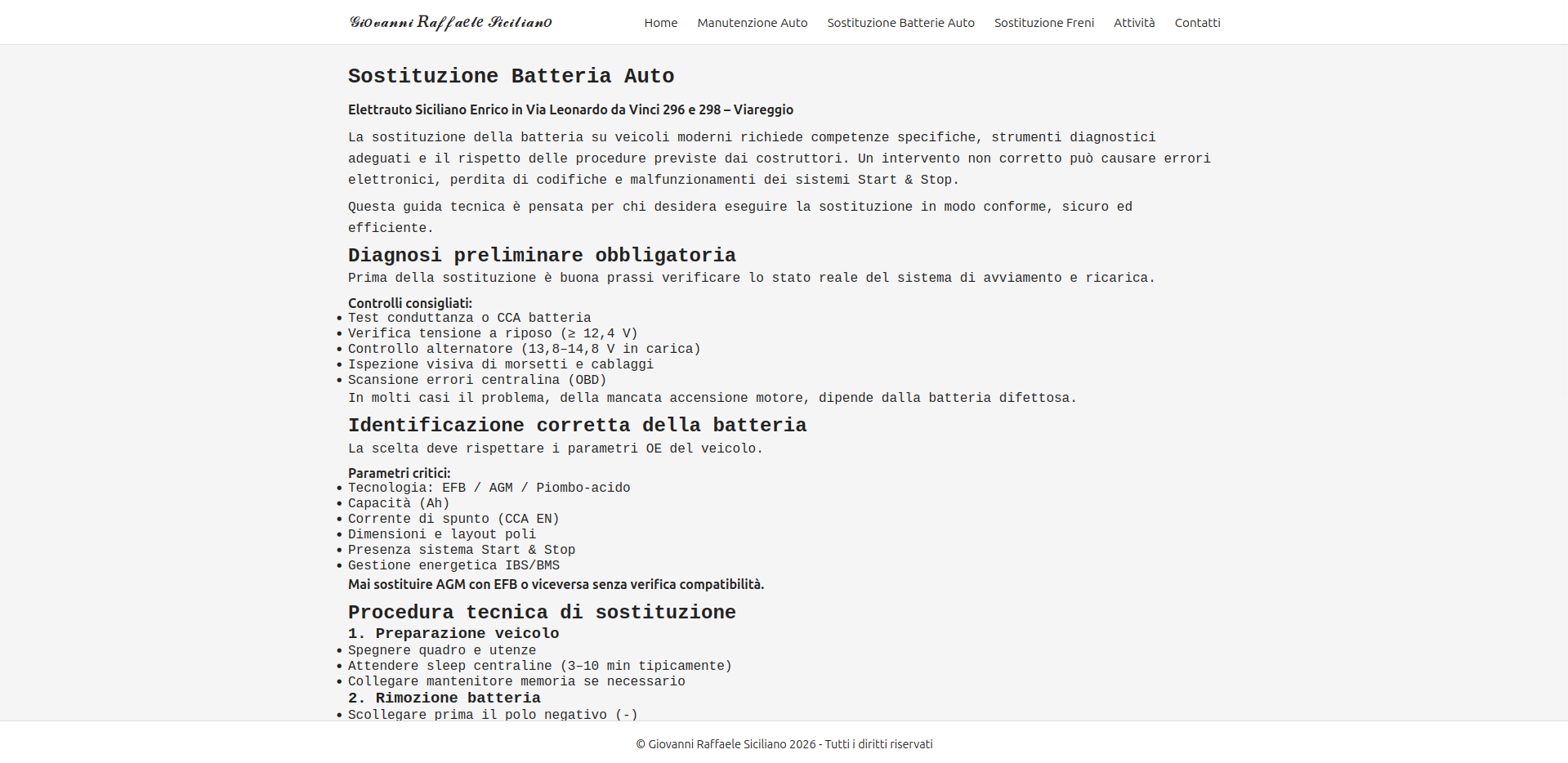 Screenshot 2 versiona desktop del sito www.giovanniraffaelesiciliano.eu
