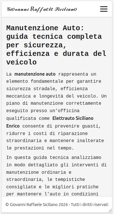 Screenshot versione mobile del sito www.giovanniraffaelesiciliano.eu